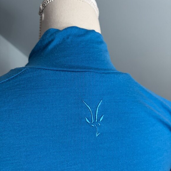 Ibex Merino Wool Cross Over Mock Neck Top teal blue S small base layer shirt xs - Picture 5 of 9